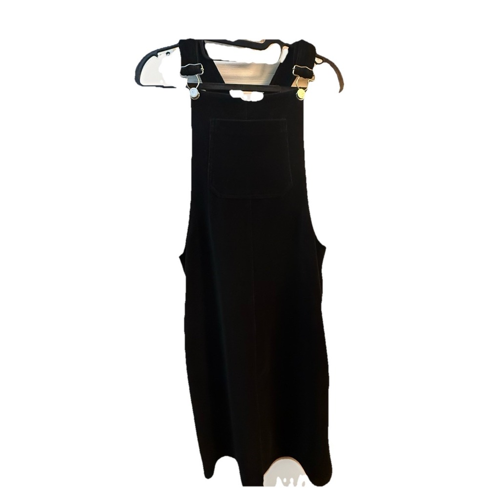 POLAGRAM Anthropologie Women's S‎ Black Velvet Ribbed Overall Bib Dress Y2K